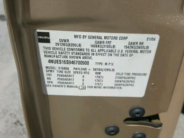 4NUES16S946700900 - 2004 ISUZU ASCENDER S 金色 照片 10