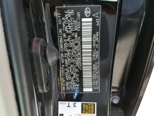 JTDZN3EU8C3034924 - 2012 TOYOTA PRIUS V BLACK photo 10