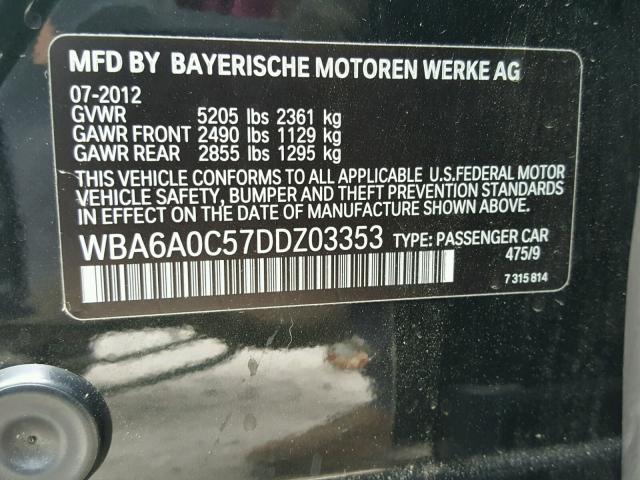 WBA6A0C57DDZ03353 - 2013 BMW 640 I BLACK photo 10