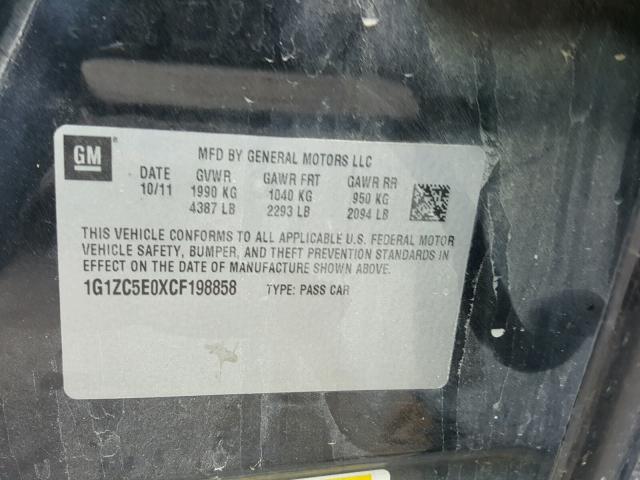 1G1ZC5E0XCF198858 - 2012 CHEVROLET MALIBU 1LT 黑色 照片 10