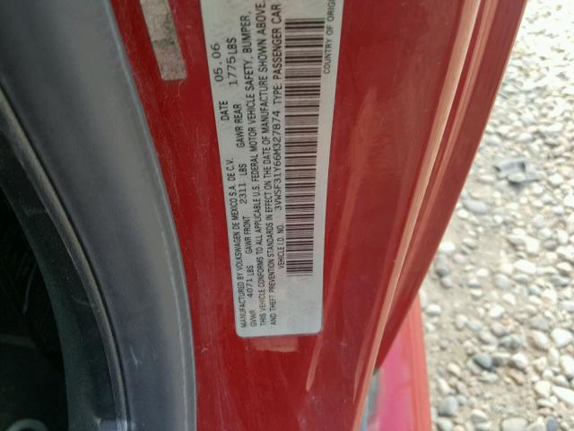 3VWSF31Y66M327874 - 2006 VOLKSWAGEN NEW BEETLE RED photo 10