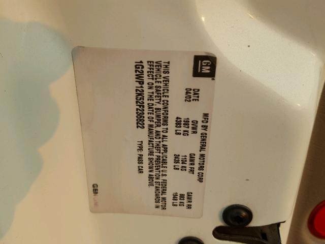 1G2WP12K52F236822 - 2002 PONTIAC GRAND PRIX WHITE photo 10