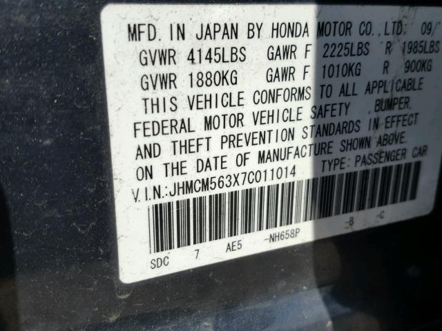 JHMCM563X7C011014 - 2007 HONDA ACCORD SE GRAY photo 10