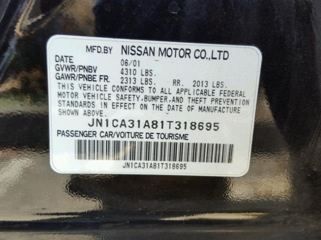 JN1CA31A81T318695 - 2001 NISSAN MAXIMA GXE BLACK photo 10