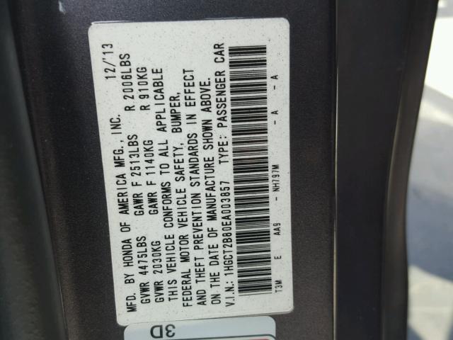 1HGCT2B80EA003857 - 2014 HONDA ACCORD EXL GRAY photo 10