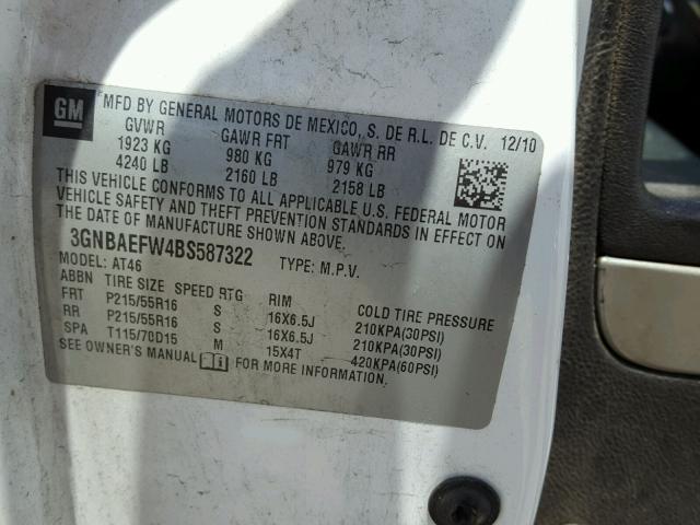 3GNBAEFW4BS587322 - 2011 CHEVROLET HHR LS თეთრი ფოტო 10