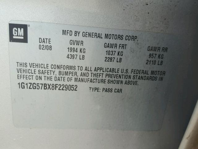 1G1ZG57BX8F229052 - 2008 CHEVROLET MALIBU LS Gümüş foto 10