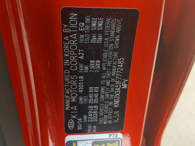 KNDJX3A51F7772485 - 2015 KIA SOUL ! RED photo 10