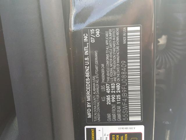 55SWF4JB9FU088409 - 2015 MERCEDES-BENZ C 300 BLACK photo 10