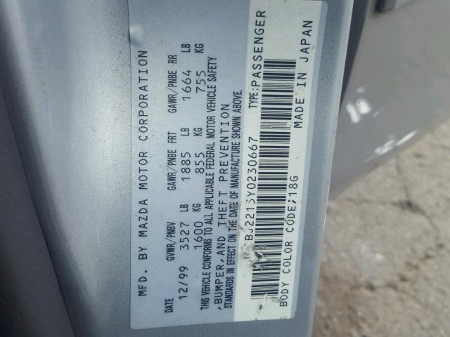 JM1BJ2215Y0230667 - 2000 MAZDA PROTEGE ES 银色 照片 10
