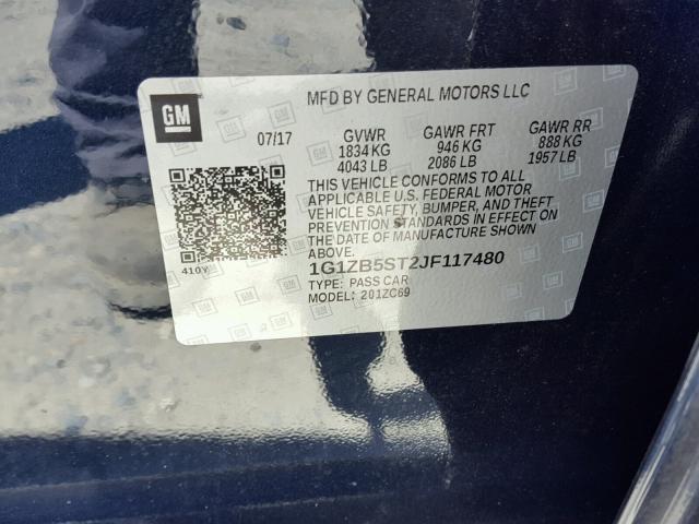 1G1ZB5ST2JF117480 - 2018 CHEVROLET MALIBU LS BLUE photo 10