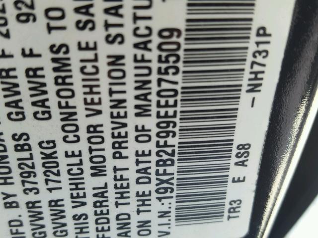 19XFB2F99EE075509 - 2014 HONDA CIVIC EXL 黑色 照片 10