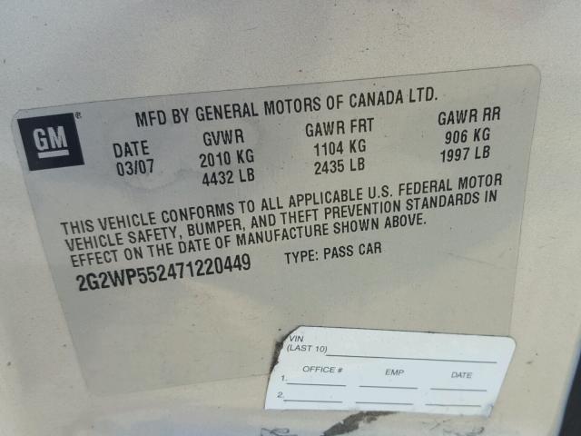 2G2WP552471220449 - 2007 PONTIAC GRAND PRIX SILVER photo 10