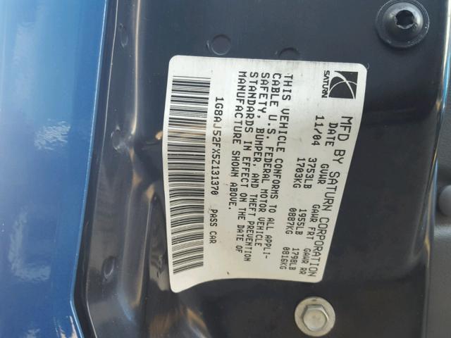 1G8AJ52FX5Z131370 - 2005 SATURN ION LEVEL BLUE photo 10