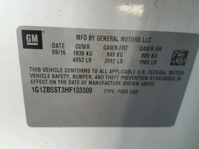 1G1ZB5ST3HF133309 - 2017 CHEVROLET MALIBU LS WHITE photo 10