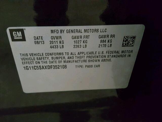 1G11C5SAXDF352108 - 2013 CHEVROLET MALIBU 1LT შავი ფოტო 10