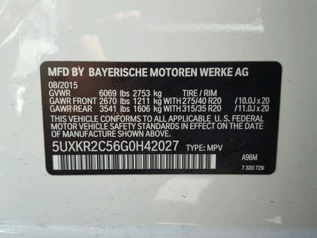 5UXKR2C56G0H42027 - 2016 BMW X5 SDRIVE3 WHITE photo 10