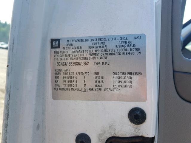 3GNCA13B29S629852 - 2009 CHEVROLET HHR LS თეთრი ფოტო 10