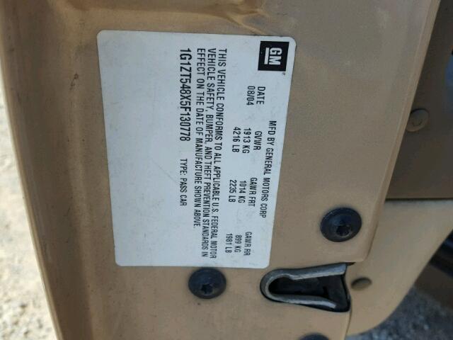 1G1ZT548X5F130778 - 2005 CHEVROLET MALIBU LS ოქროსფერი ფოტო 10