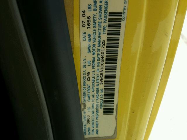 3VWCR31C05M401725 - 2005 VOLKSWAGEN NEW BEETLE 黄色 照片 10