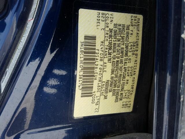 3N1BC13E09L381767 - 2009 NISSAN VERSA S BLUE photo 10