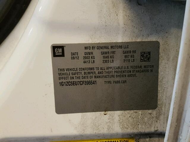 1G1ZC5EU7CF396641 - 2012 CHEVROLET MALIBU 1LT WHITE photo 10
