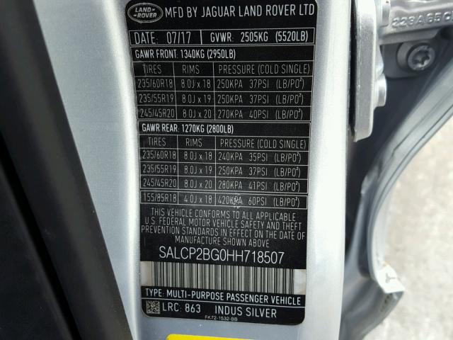 SALCP2BG0HH718507 - 2017 LAND ROVER DISCOVERY SILVER photo 10