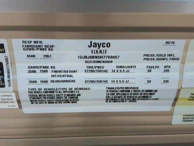 1UJBJ0BN5H77V0057 - 2017 JYCO JAY FLIGHT WHITE photo 10