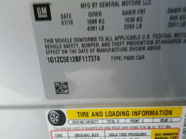 1G1ZC5E12BF117374 - 2011 CHEVROLET MALIBU 1LT SILVER photo 10