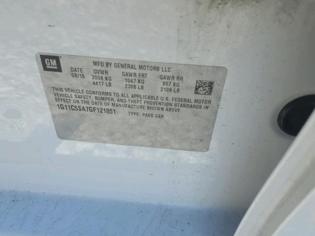1G11C5SA7GF121851 - 2016 CHEVROLET MALIBU LIM 白色 照片 10