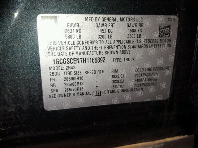 1GCGSCEN7H1166892 - 2017 CHEVROLET COLORADO L BLUE photo 10