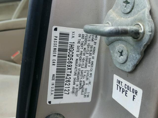 1HGCD569XTA262127 - 1996 HONDA ACCORD VAL SILVER photo 10