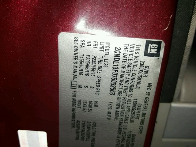 2CNDL13F076052563 - 2007 CHEVROLET EQUINOX LS BURGUNDY photo 10