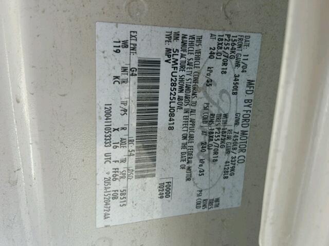 5LMFU28525LJ08418 - 2005 LINCOLN NAVIGATOR 白色 照片 10