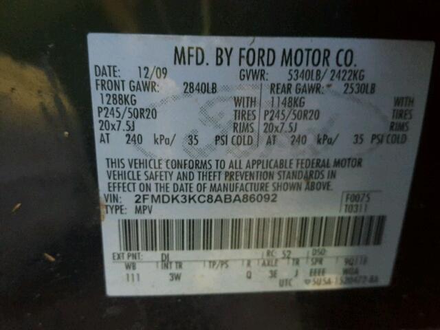 2FMDK3KC8ABA86092 - 2010 FORD EDGE Mavi fotoğraf 10