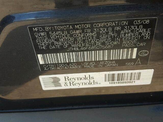 JTHBL46F685075687 - 2008 LEXUS LS 460 BLACK photo 10