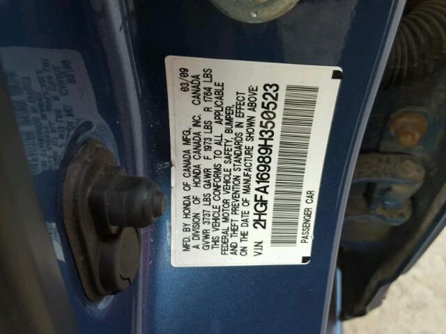 2HGFA16989H350523 - 2009 HONDA CIVIC EXL BLUE photo 10