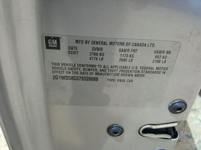 2G1WD58C079326688 - 2007 CHEVROLET IMPALA SUP 银色 照片 10