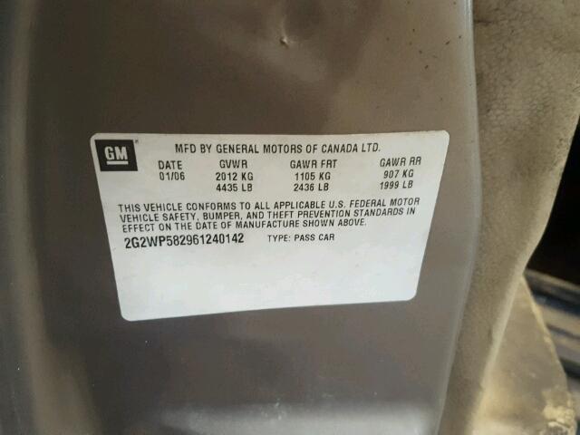 2G2WP582961240142 - 2006 PONTIAC GRAND PRIX TAN photo 10