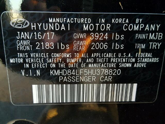 KMHD84LF5HU378820 - 2017 HYUNDAI ELANTRA SE BLACK photo 10