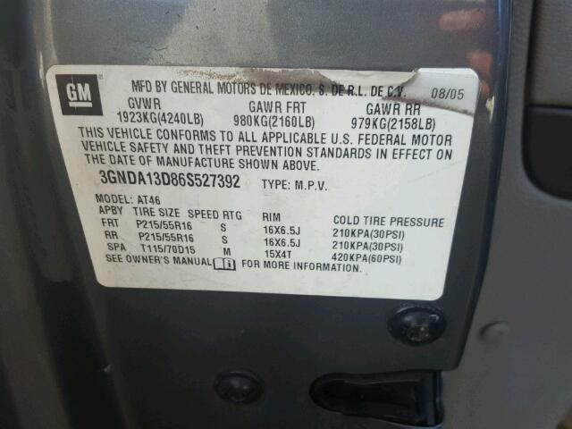 3GNDA13D86S527392 - 2006 CHEVROLET HHR LS GRAY photo 10