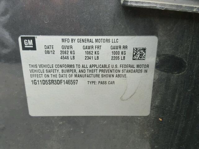 1G11D5SR3DF146597 - 2013 CHEVROLET MALIBU ნაცრისფერი ფოტო 10