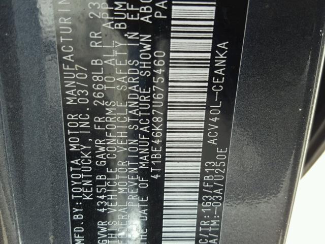 4T1BE46K87U675460 - 2007 TOYOTA CAMRY NEW GRAY photo 10