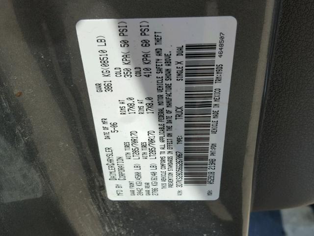 3D7KS28D56G267067 - 2006 DODGE RAM 2500 S GRAY photo 10