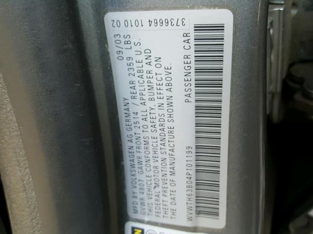 WVWTH63B04P101199 - 2004 VOLKSWAGEN PASSAT GLX 灰色 照片 10