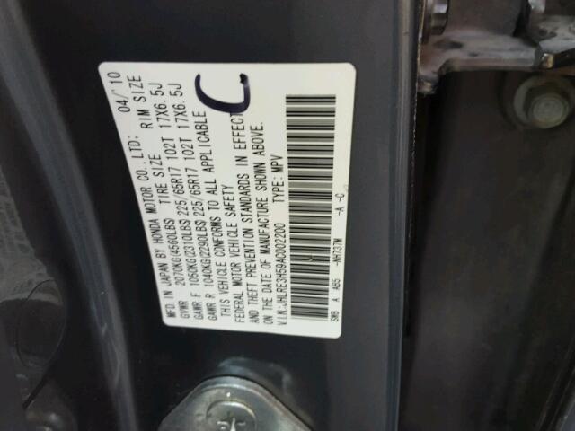 JHLRE3H59AC002200 - 2010 HONDA CR-V EX ნაცრისფერი ფოტო 10