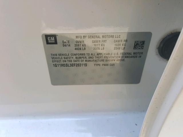 1G11H5SL3EF283119 - 2014 CHEVROLET MALIBU LTZ 白色 照片 10