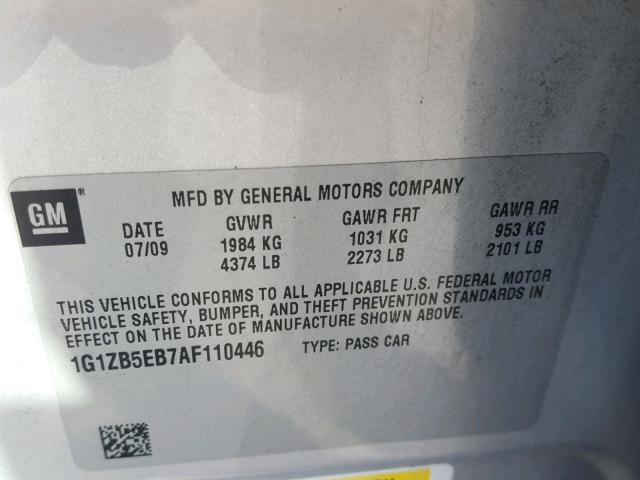 1G1ZB5EB7AF110446 - 2010 CHEVROLET MALIBU LS SILVER photo 10