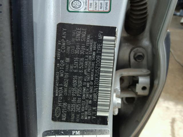 KM8JN12DX7U521009 - 2007 HYUNDAI TUCSON SE SILVER photo 10