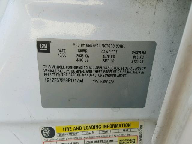 1G1ZF57559F171754 - 2009 CHEVROLET MALIBU HYB 白色 照片 10